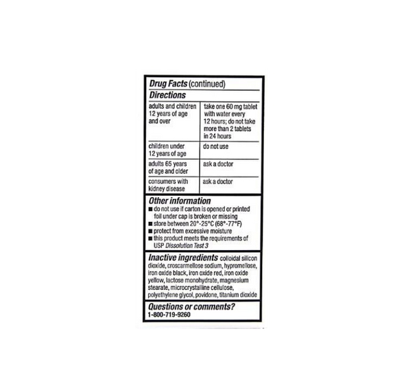 Major Fexofenadine Hydrochloride Tablets 60 mg - 100 Tablets (Generic Allergra) drug facts