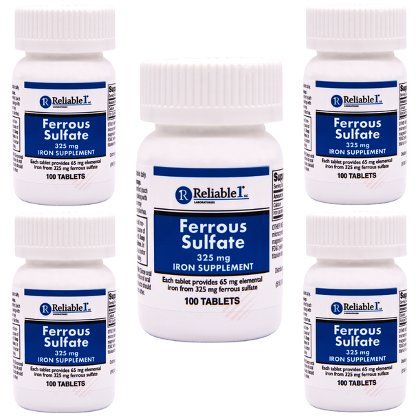 Reliable 1 Ferrous Sulfate 325 mg - 100 Tablets | Compare to Feosol (5 Pack)