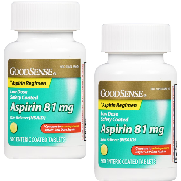 GoodSense Aspirin 81 mg - 500 Tablets | Compare to Bayer Low Dose Aspirin (2 Pack)