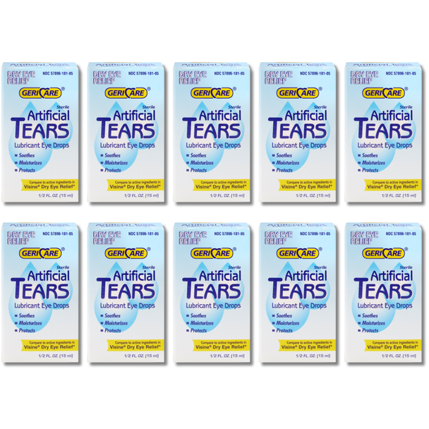 Geri-Care Artificial Tears Lubricant Eye Drops - 0.5 fl oz | Compare to Visine Dry Eye Relief (10 Pack)