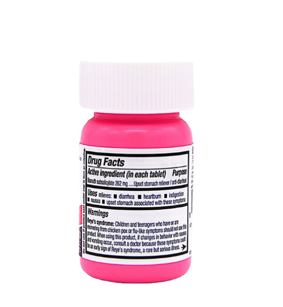 Rugby Peptic Relief 262 mg- 30 Chewable Tablets (Generic Pepto-Bismol) Drug Facts