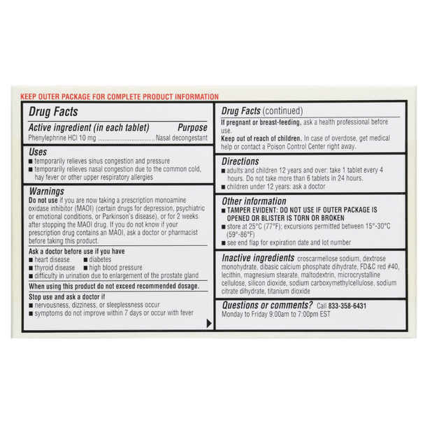 Foster & Thrive Nasal Decongestant PE10 mg - 36 Tablets | Compare to Sudafed PE - drug facts