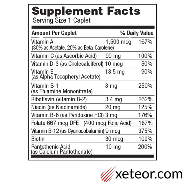 Geri-Care Thera Multivitamin - 100 Caplets | Theragran - Supplement Facts Label