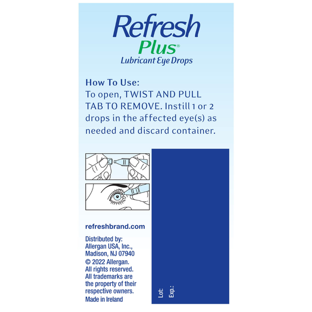 Refresh Plus Lubricant Eye Drops - 30 Single-Use Containers | Preservative Free Directions