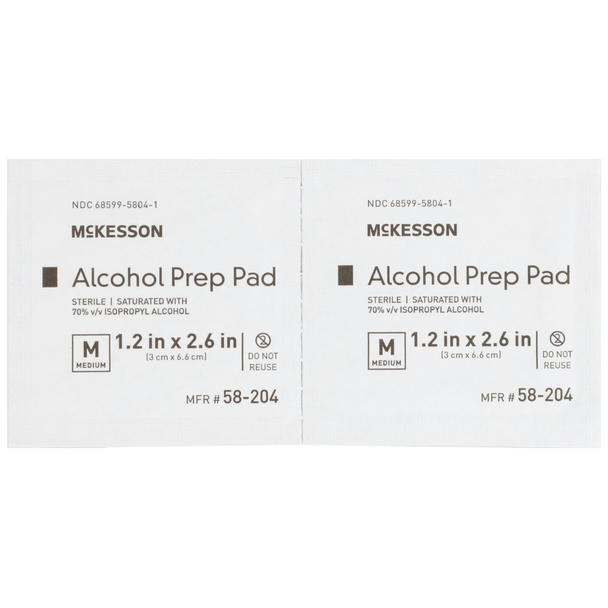 McKesson Alcohol Prep Pads - 200 Prep Pads | Medium Size 1.2 in x 2.6 in - Packet