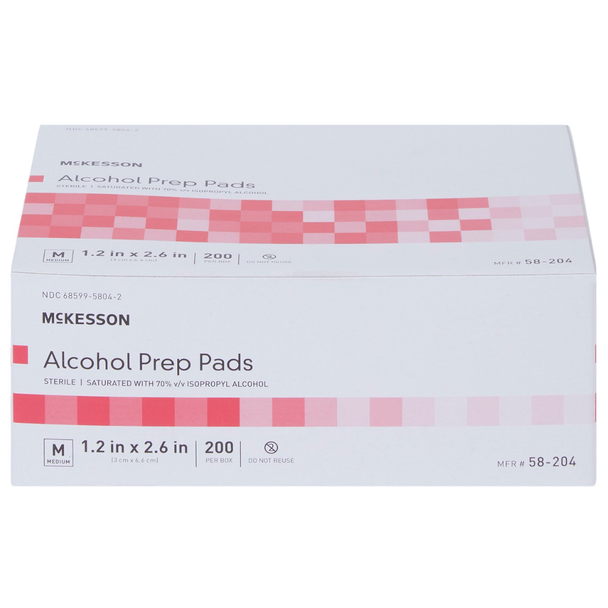 McKesson Alcohol Prep Pads - 200 Prep Pads | Medium Size 1.2 in x 2.6 in - Box