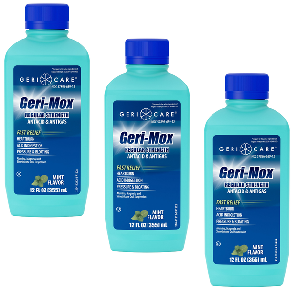 Geri-Care Geri-Mox Antacid & Anti-Gas Liquid, Mint Flavor – 12 fl oz| Compare to Maalox® Advanced - 3 Pack