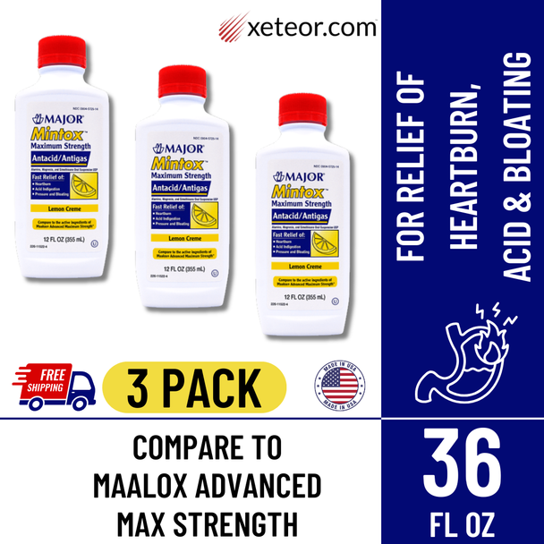 Major Mintox Liquid Antacid Lemon Creme - 12 fl oz - | Maalox Advanced Maximum Strength (3 Pack) with free shipping