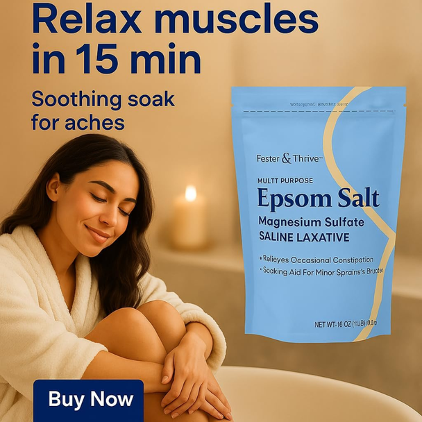 Woman relaxing and soothing her leg muscles using Foster & Thrive Epsom Salt