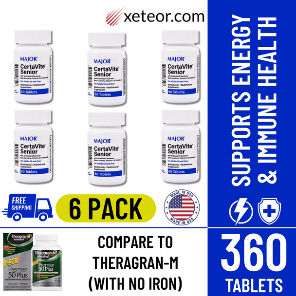 Major CertaVite Senior Multivitamin - 60 Tablets | Theragran-M (6 Pack) - Free Shipping