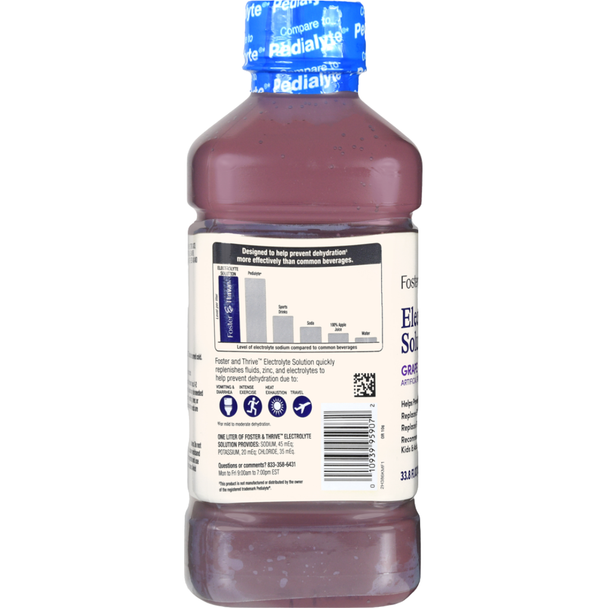 Foster & Thrive Electrolyte Solution Grape Flavor - 33.8 fl oz | Compare to Pedialyte - UPC Code