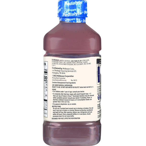 Foster & Thrive Electrolyte Solution Grape Flavor - 33.8 fl oz | Compare to Pedialyte - Ingredients & Directions