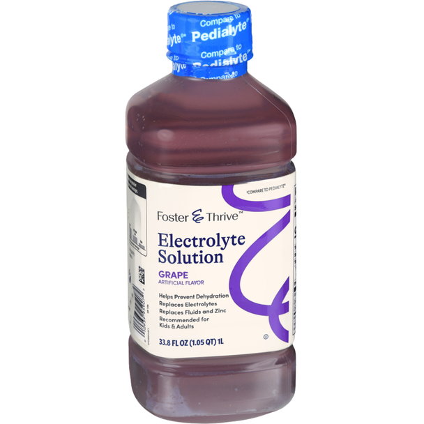 Foster & Thrive Electrolyte Solution Grape Flavor - 33.8 fl oz | Compare to Pedialyte - Front Angle