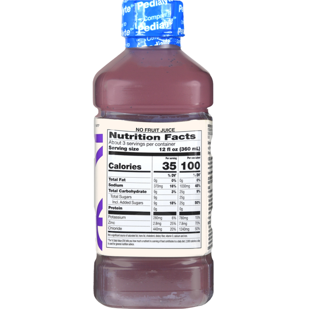 Foster & Thrive Electrolyte Solution Grape Flavor - 33.8 fl oz | Compare to Pedialyte - Nutritonal Facts
