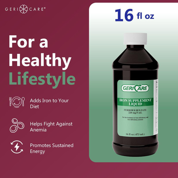 16 fl oz bottle of Geri-Care Iron Supplement Liquid for a healthy lifestyle