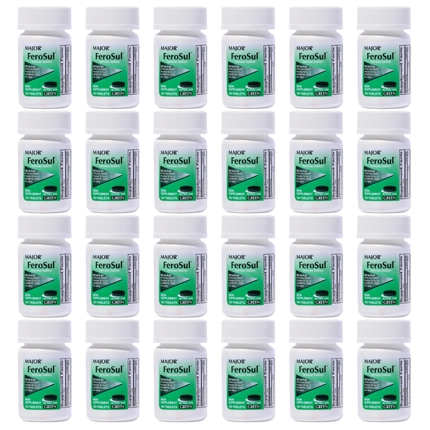 Major FeroSul 325 mg Ferrous Sulfate Iron Supplement Green - 100 Tablets | Feosol (24  Pack)