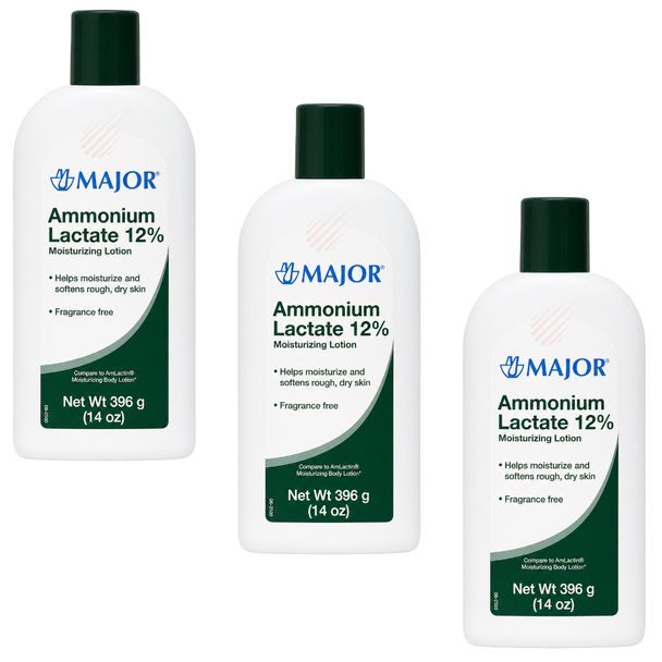 Major Ammonium Lactate 12% Moisturizing Lotion 14 oz bottle, compare to AmLactin (3 Pack)
