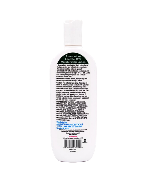 Major Ammonium Lactate 12% Moisturizing Lotion Back Side