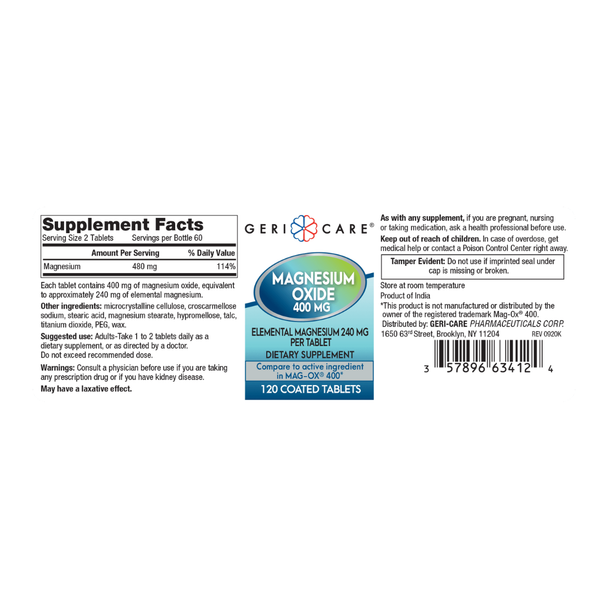 Geri-Care Multivitamin Supplement Facts label and nutritional information panel and the full label.