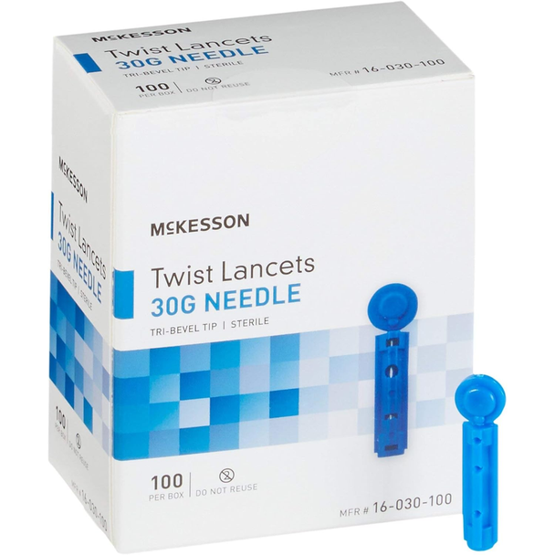McKesson Twist Lancets 30 Gauge Needle - 100 Lancets - box with lancet