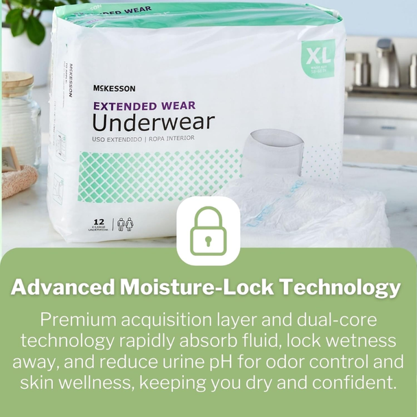 McKesson Extended Wear underwear with advanced moisture-lock technology for dryness and odor control