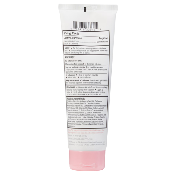 Back of Thera Calazinc Body Shield 4 oz tube showing Drug Facts and ingredient information