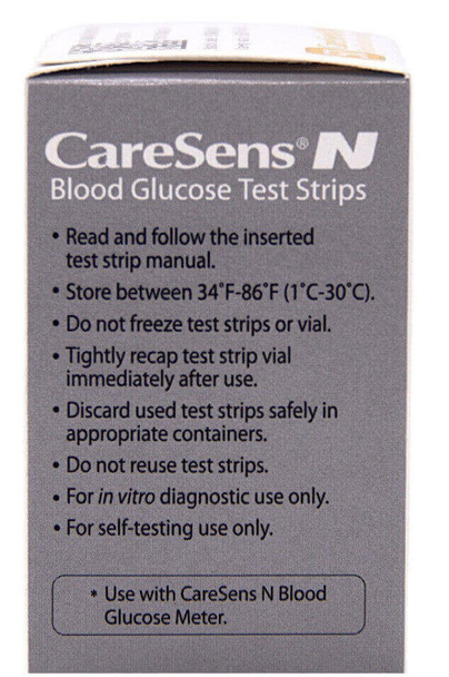 CareSens N Blood Glucose Test Strips - Side of the Box
