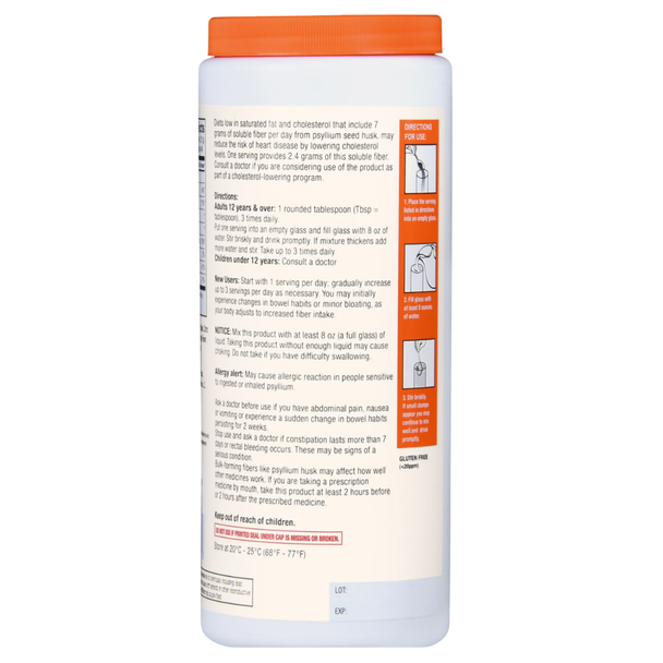 Foster & Thrive Fiber Powder Orange 20.3 oz directions for use label with dosage diagrams and warnings