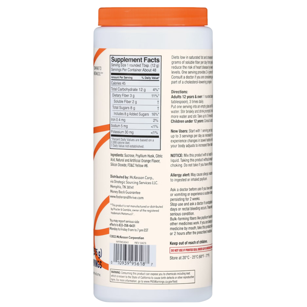 Foster & Thrive Fiber Powder Orange 20.3 oz Supplement Facts panel, ingredients, and nutrition facts