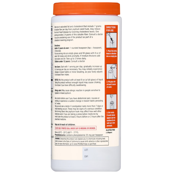 Foster & Thrive Sugar Free Fiber Powder Orange 10 oz directions for use label with dosage instructions and warnings