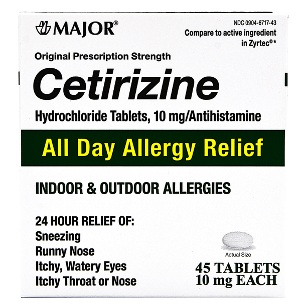 Major Cetirizine Hydrochloride Antihistamine 10 mg - 45 Tablets (Zyrtec) 