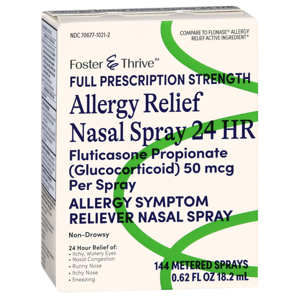 Foster & Thrive Allergy Relief Fluticasone Nasal Spray 50 mcg - 144 Metered Sprays | Compare to Flonase - Front Angle
