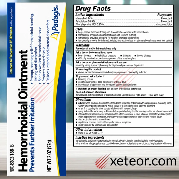 Perrigo Hemorrhoidal Ointment - 2 oz | Compare to Preparation H - Drug Facts Label