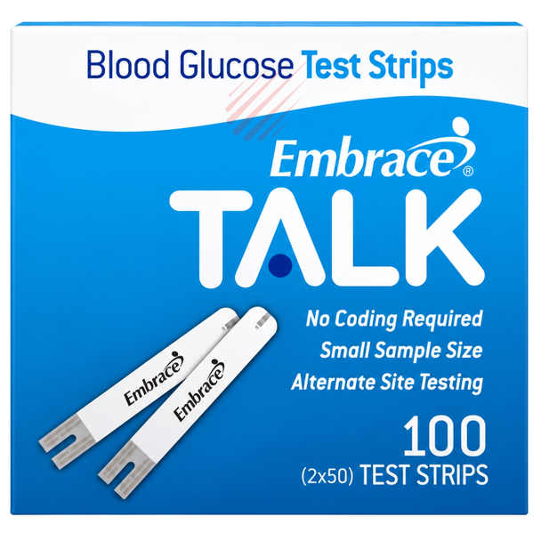 Embrace Talk Blood Glucose Test Strips - 100 Strips