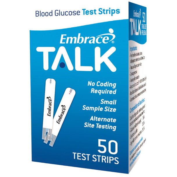 Embrace Talk Blood Glucose Test Strips - 50 Strips - front angle