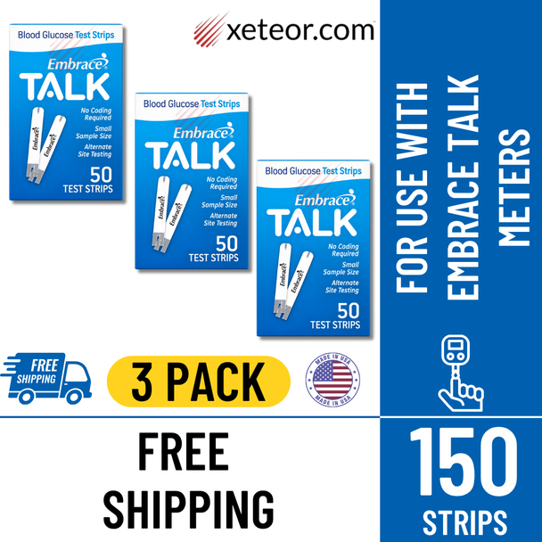 Embrace Talk Blood Glucose Test Strips - 50 Strips (3 Pack) with free shipping