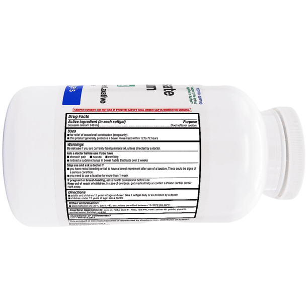 Major Docusate Calcium Stool Softener 240 mg - 1000 Softgels (Surfak) Drug Facts  Label - Side View