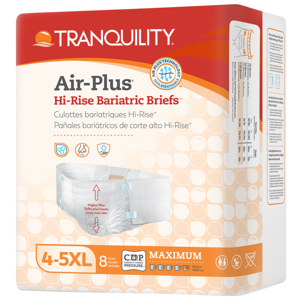 Tranquility AIR-Plus Hi-Rise Bariatric Brief 4–5XL with stretch side panels and tabs