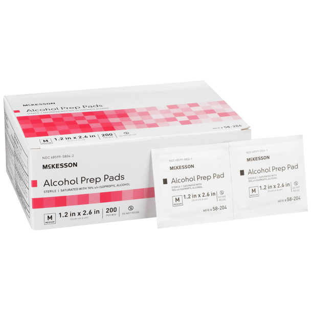 McKesson Alcohol Prep Pads - 200 Prep Pads | Medium Size 1.2 in x 2.6 in