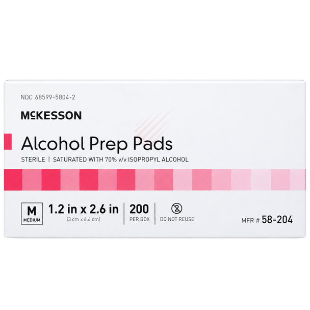 McKesson Alcohol Prep Pads - 200 Prep Pads | Medium Size 1.2 in x 2.6 in