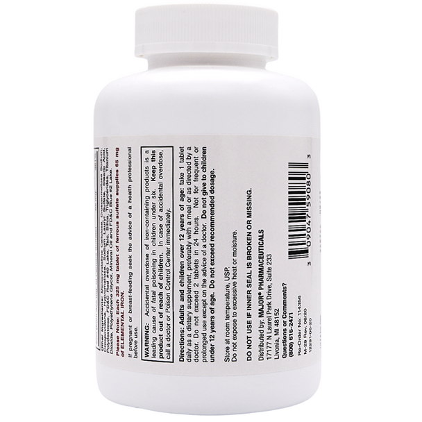 Major FeroSul 325 mg Ferrous Sulfate Iron Supplement - 1000 Red Tablets Warnings