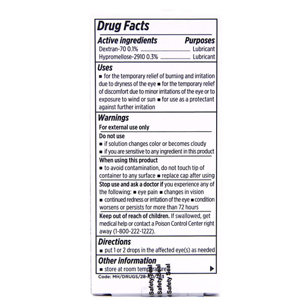 Rugby Lubricating Tears Eye Drops 0.2%/0.3% Sterile - 0.5 fl oz Drug Facts