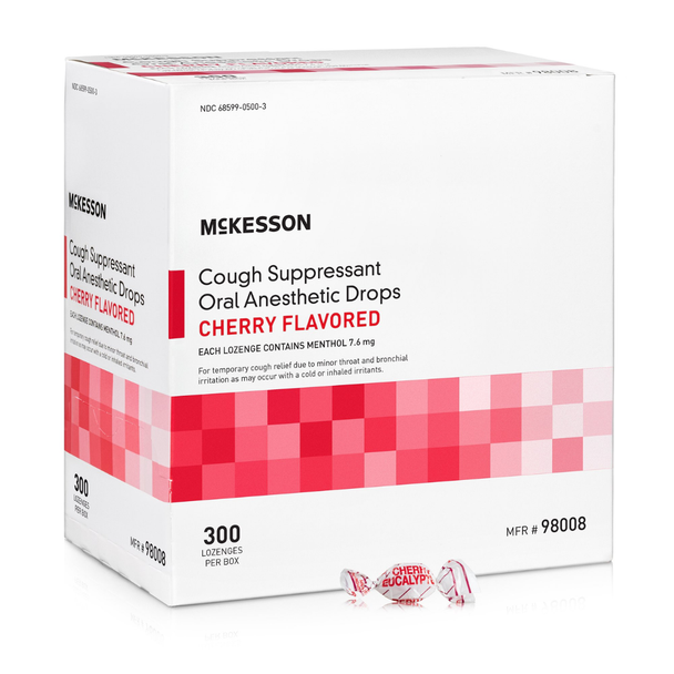 McKesson Cherry Cough Drops Menthol Cough Suppressant 7.6 mg - 300 Lozenges
