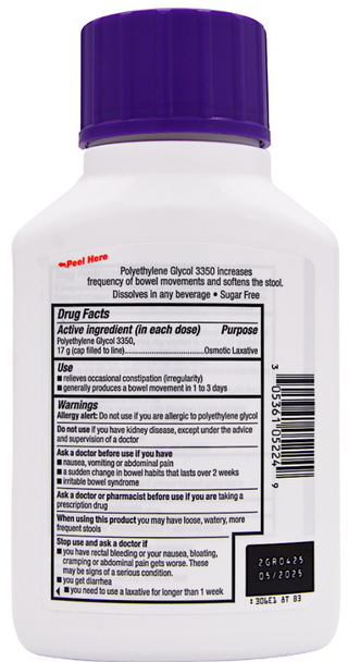 Rugby Polyethylene Glycol 3350 Powder Osmotic Laxative - 17.9 oz (MiraLAX) Drug Facts