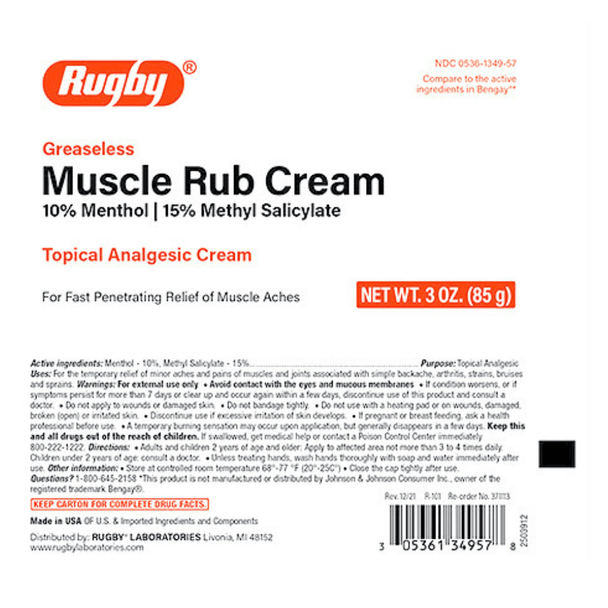 Rugby Muscle Rub Cream 3oz  Bengay with Drug Facts