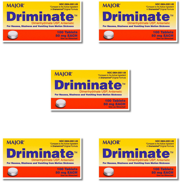 Major Driminate 50mg - 100 Tablets | Dramamine (5 Pack)