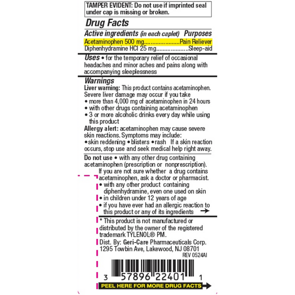 Night Time Pain/Allergy Relief 500 mg Strength Acetaminophen / Diphenhydramine HCl Capsule 100 per Bottle - Drug Facts Continued