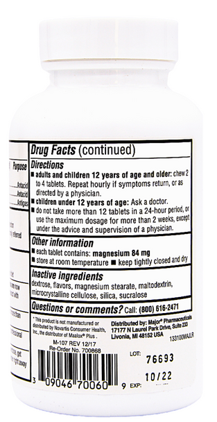 Major Mintox Plus Tabs Antacid Anti-Gas - 100 Tablets | Maalox Lemon Mint Flavor (4 Pack)