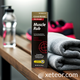 Box of GoodSense Muscle Rub on a wooden bench next to a gym towel, water bottle, and running shoes.