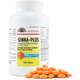 Close up view of a 1000-count bottle of Health Star Senna-Plus Natural Vegetable Laxative with Stool Softener, with orange tablets spilled in front.